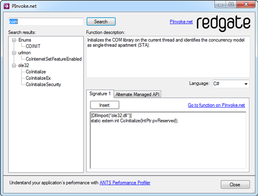 PInvoke.net Visual Studio Add-in screenshot 2